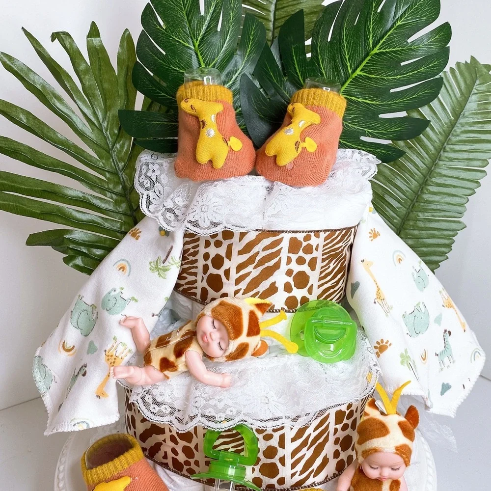 Twins Safari Giraffe Diaper Cake, Safari themed